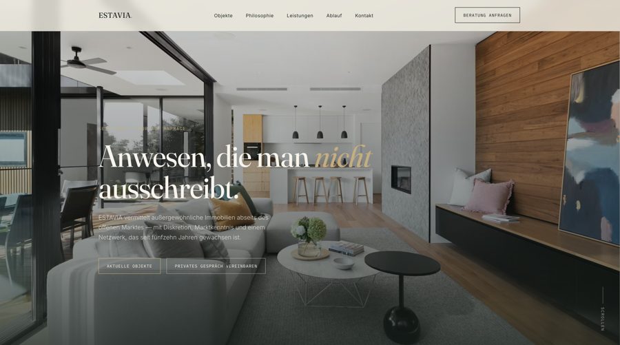Website-Konzept für Premium-Immobilienvermittlung
